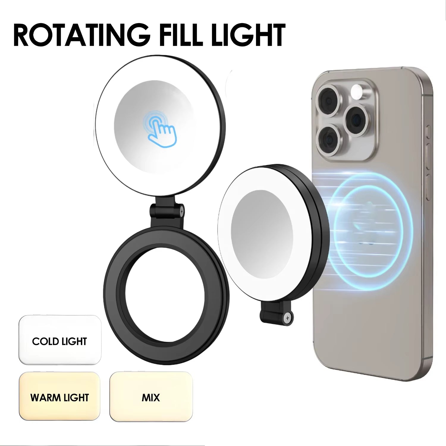 Adjustable Brightness Magnetic Ring Selfie Lights Suitable for Magsafe Iphone Foldable LED Phone Flashes with Mirror
