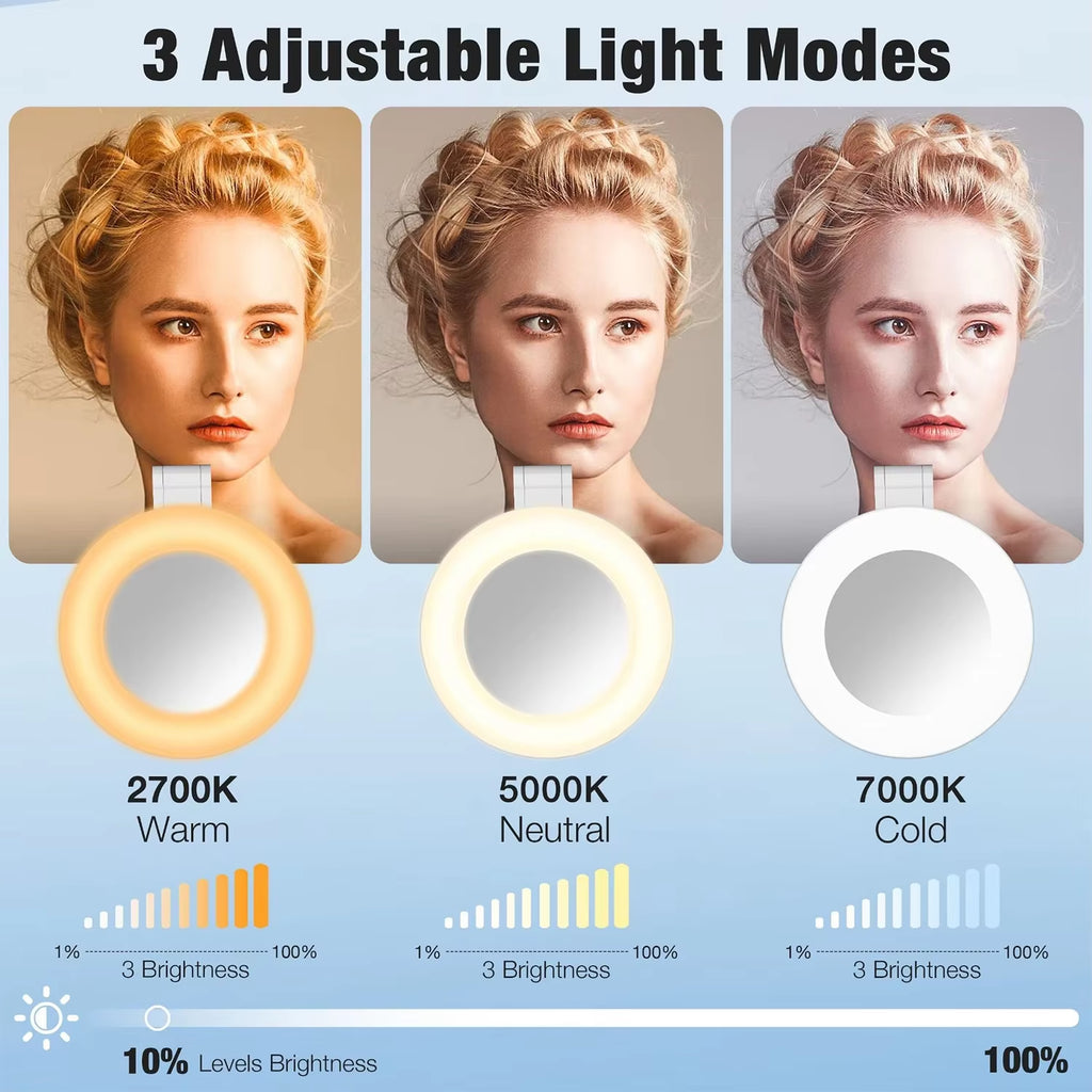 Adjustable Brightness Magnetic Ring Selfie Lights Suitable for Magsafe Iphone Foldable LED Phone Flashes with Mirror