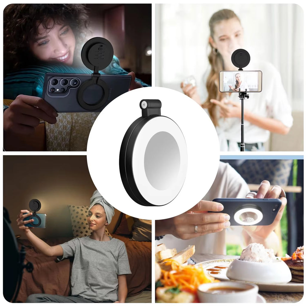 Adjustable Brightness Magnetic Ring Selfie Lights Suitable for Magsafe Iphone Foldable LED Phone Flashes with Mirror